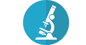 White Microscope in front of blue, two tone, circle 